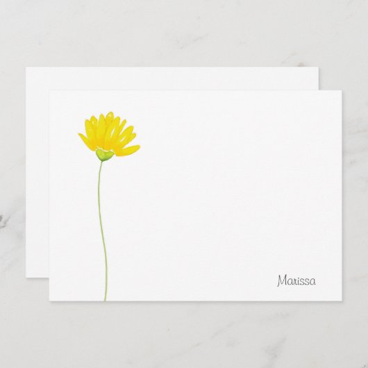 Gele Waterverf Daisy Notitiekaartje (Voorkant / Achterkant)