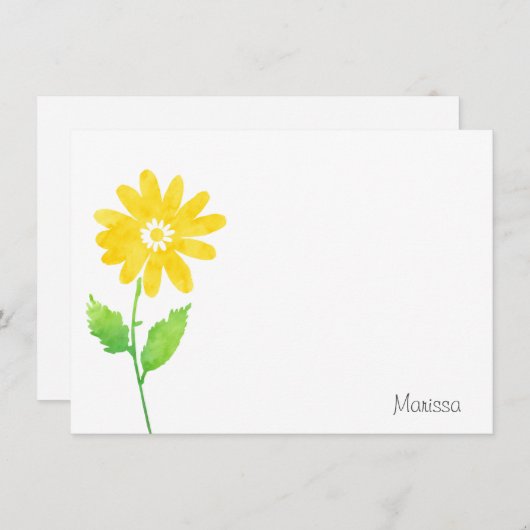 Gele Waterverf Daisy Stem Notitiekaartje (Voorkant / Achterkant)