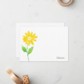 Gele Waterverf Daisy Stem Notitiekaartje (Voorkant / Achterkant in situ)