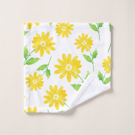 Gele Waterverf Daisy Stems Pattern Bad Handdoek (Wasdoekje)