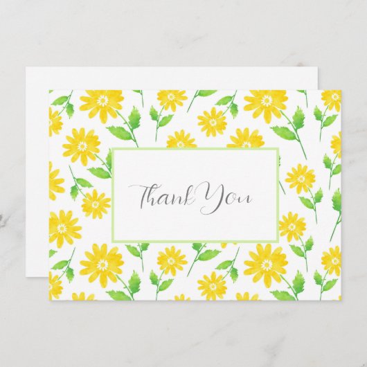 Gele Waterverf Daisy Stems Pattern Bedankkaart (Voorkant / Achterkant)