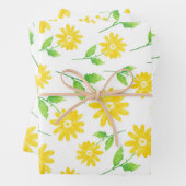 Gele Waterverf Daisy Stems Pattern Inpakpapier Vel (In situ)