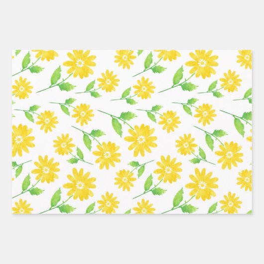 Gele Waterverf Daisy Stems Pattern Inpakpapier Vel (Voorkant)