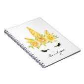 Gele Waterverf Eenhoorn Bloemen Gepersonaliseerd Notitieboek (Rechterzijde)