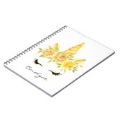 Gele Waterverf Eenhoorn Bloemen Gepersonaliseerd Notitieboek (Linkerzijde)
