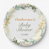  Gele Waterverf Floral Baby shower Papieren Bordje (Voorkant)