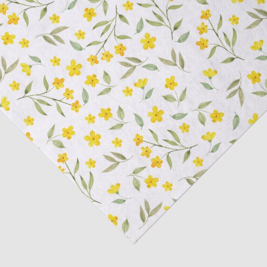  gele Waterverf Floral Blooms Patroon Tissuepapier (Detail)