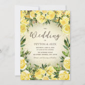 Gele Waterverf Floral Gold Glitter Wedding Kaart (Voorkant)