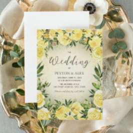 Gele Waterverf Floral Gold Glitter Wedding Kaart