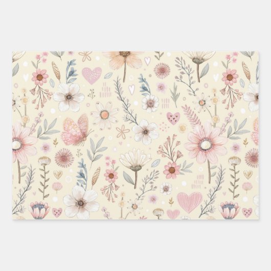Gele Waterverf Floral Inpakpapier Vel (Voorkant)