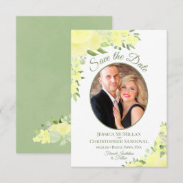 Gele Waterverf Floral Oval Foto Weddenschap Save The Date
