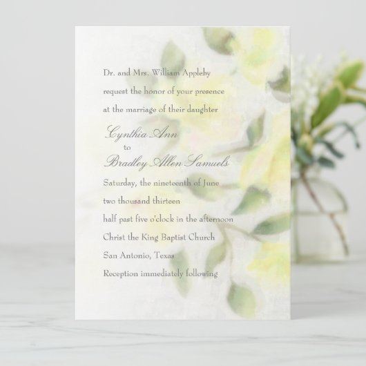 Gele Waterverf Floral Weddenschap Kaart (Staand voorkant)