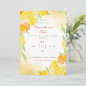 Gele Waterverf Floral Weddenschap Kaart (Staand voorkant)