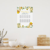 Gele Waterverf Floral Wedding Seating Chart Poster (Keuken)
