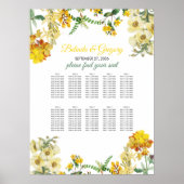 Gele Waterverf Floral Wedding Seating Chart Poster (Voorkant)