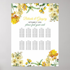 Gele Waterverf Floral Wedding Seating Chart Poster