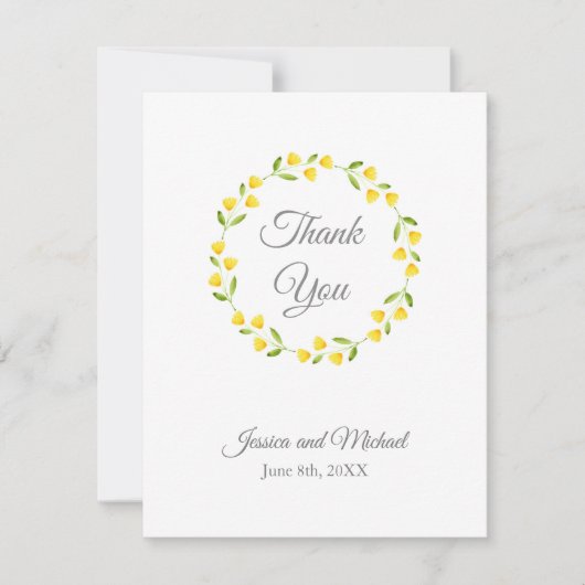 Gele Waterverf Floral Wreath Bedankkaart (Voorkant)