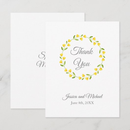 Gele Waterverf Floral Wreath Bedankkaart (Voorkant / Achterkant)