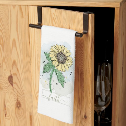 Gele Waterverf Flower Faith Kitchen Towel Theedoek (Derde Gevouwen)