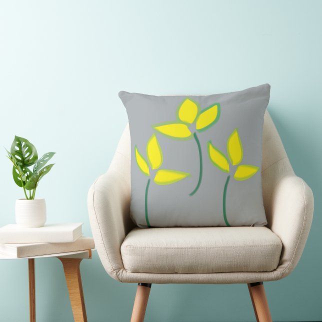 Gele Waterverf Flowers Kussen (Stoel)