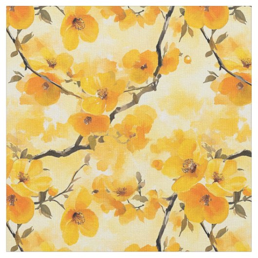 Gele Waterverf Flowers Stof (Close Up)