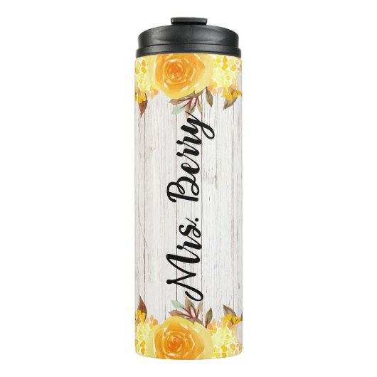 Gele Waterverf Flowers Thermosbeker (Voorkant)