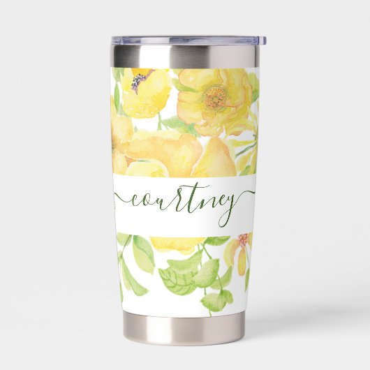 Gele waterverf gepersonaliseerd geïsoleerde drinkbeker (Links)