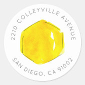 Gele Waterverf Honeycomb Bee Return Address Ronde Sticker (Voorkant)