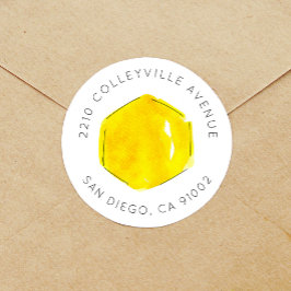 Gele Waterverf Honeycomb Bee Return Address Ronde Sticker