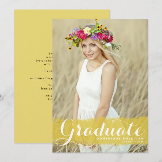 Gele Waterverf Klasse van 2025 Foto Afstuderen Aankondiging (Voorkant / Achterkant)