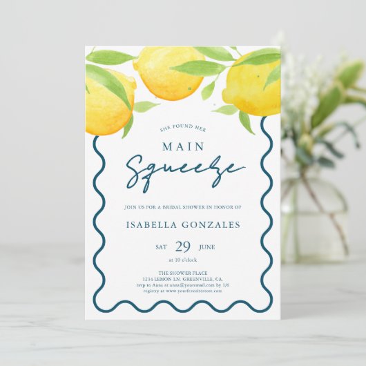 Gele Waterverf Lemon Bruids Douche Uitnodiging (Staand voorkant)