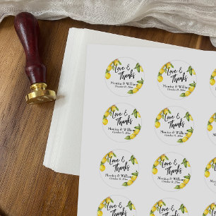 Gele Waterverf Lemon Sprigs Love & Bedankt Ronde Sticker
