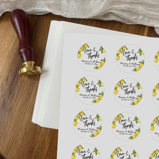 Gele Waterverf Lemon Sprigs Love & Bedankt Ronde Sticker