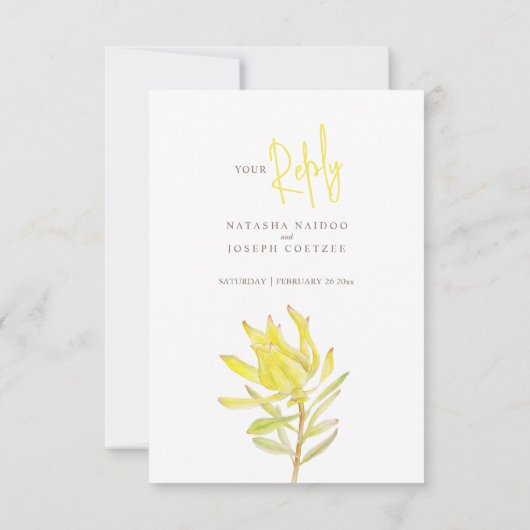 Gele waterverf lente bloem bruiloft QR maaltijden RSVP Kaartje (Achterkant)