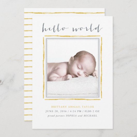 Gele Waterverf Lijst Baby geboortebekendmaking Aankondiging (Voorkant / Achterkant)