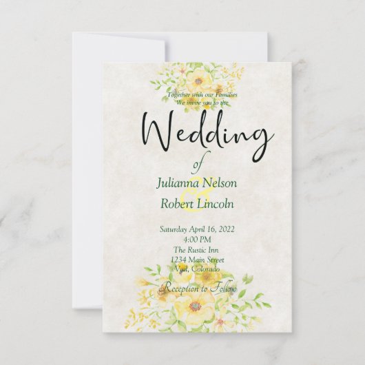 Gele waterverf met uitnodiging voor het huwelijk (Voorkant)
