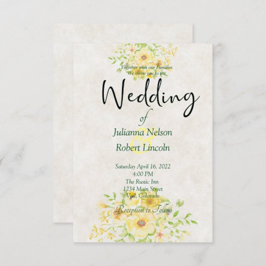 Gele waterverf met uitnodiging voor het huwelijk (Voorkant / Achterkant)