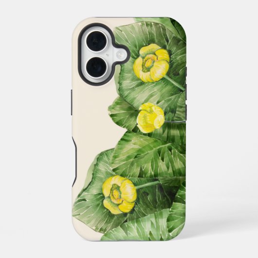gele waterverf met waterlelie iPhone 16 hoesje (Achterkant)