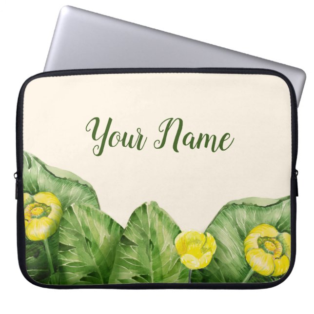 gele waterverf met waterlelie laptop sleeve (Voorkant)