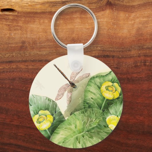 gele waterverf met waterlelie sleutelhanger (Voorkant)