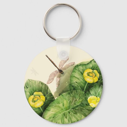 gele waterverf met waterlelie sleutelhanger (Voorkant)