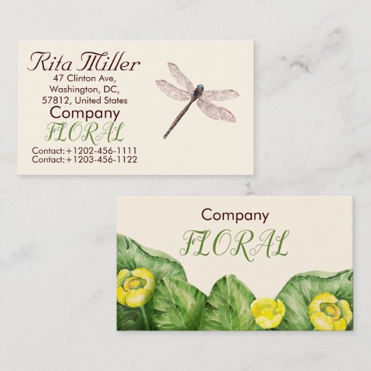 gele waterverf met waterlelie visitekaartje (Voorkant / Achterkant)