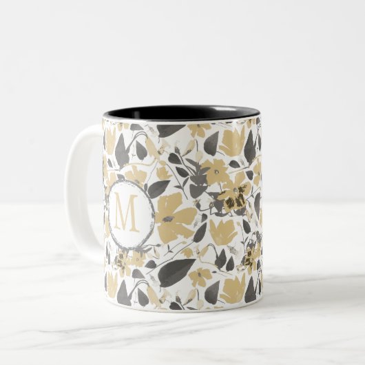 Gele Waterverf Monogram Clematis Flowers Tweekleurige Koffiemok (Voorkant links)