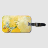 Gele Waterverf Monogram naam Tie Dye Butterfly Bagagelabel (Voorkant (horizontaal))