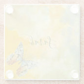 Gele Waterverf Monogram naam Tie Dye Butterfly Glazen Onderzetter (Achterkant)