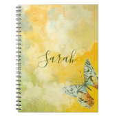 Gele Waterverf Monogram naam Tie Dye Butterfly Notitieboek (Voorkant)