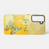 Gele Waterverf Monogram naam Tie Dye Butterfly Samsung Galaxy Hoesje (Achterkant horizontaal)