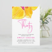 Gele Waterverf Orchids 30e verjaardag Invi Kaart (Staand voorkant)