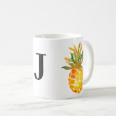 Gele Waterverf Pineappel Monogram Koffiemok (Voorkant rechts)