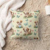  Gele waterverf Puppies en Vlinders Kussen (Deken)